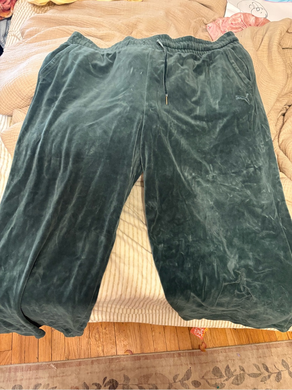 Puma Women's Dark Green Velour Straight Leg Pants